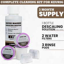 Load image into Gallery viewer, 3 Month Brewer Care Kit For Keurig 1 Bottle Descaling solution| 2 Rinse Pods| 2 Water filters